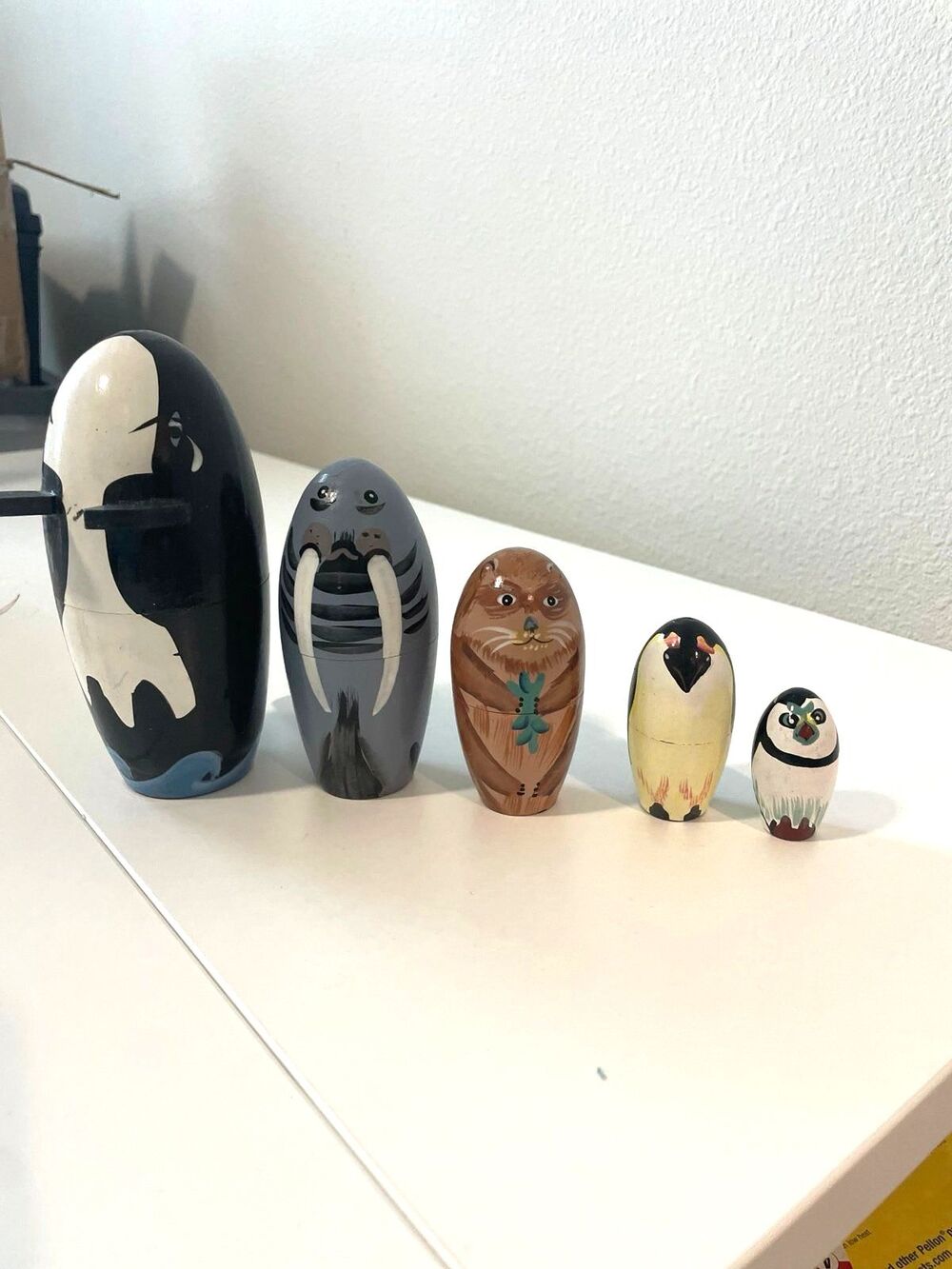 Set 5 five aquatic Animal nesting dolls Whale, Walrus, Otter, Penguin, small Bir